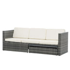 Ensemble de canapés d'extérieur 5 pièces en résine tressée PE, comprenant une table basse relevable et un canapé-lit. Ce mobilier de jardin comprend une table basse et un canapé-lit.