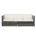 Ensemble de canapés d'extérieur 5 pièces en résine tressée PE, comprenant une table basse relevable et un canapé-lit. Ce mobilier de jardin comprend une table basse et un canapé-lit.
