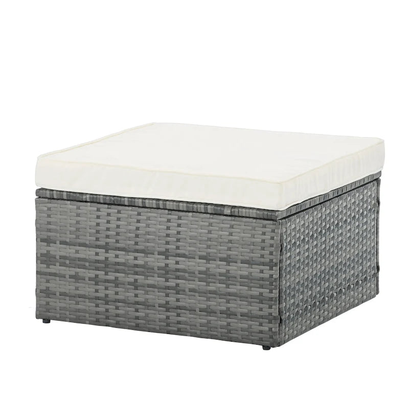 Ensemble de canapés d'extérieur 5 pièces en résine tressée PE, comprenant une table basse relevable et un canapé-lit. Ce mobilier de jardin comprend une table basse et un canapé-lit.