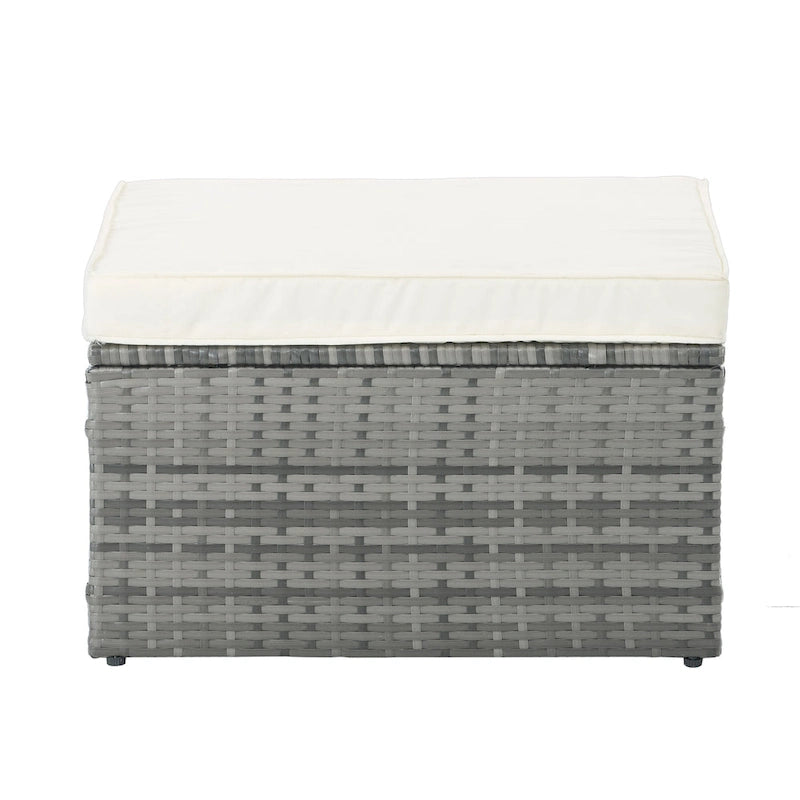 Ensemble de canapés d'extérieur 5 pièces en résine tressée PE, comprenant une table basse relevable et un canapé-lit. Ce mobilier de jardin comprend une table basse et un canapé-lit.