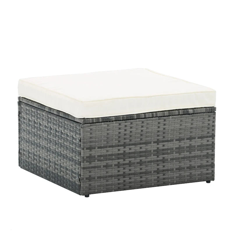 Ensemble de canapés d'extérieur 5 pièces en résine tressée PE, comprenant une table basse relevable et un canapé-lit. Ce mobilier de jardin comprend une table basse et un canapé-lit.