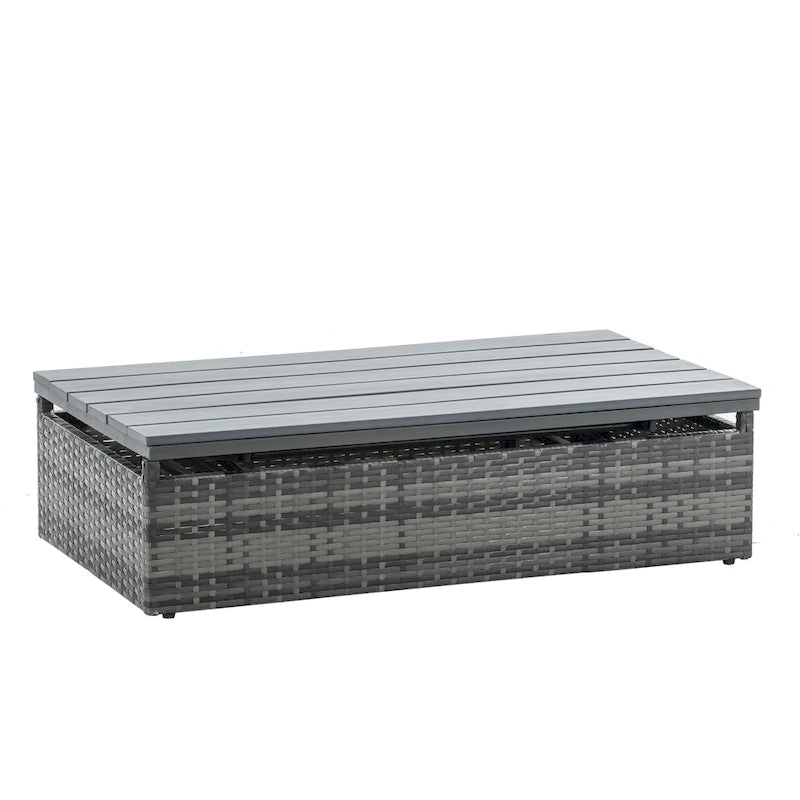 Ensemble de canapés d'extérieur 5 pièces en résine tressée PE, comprenant une table basse relevable et un canapé-lit. Ce mobilier de jardin comprend une table basse et un canapé-lit.