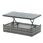 Ensemble de canapés d'extérieur 5 pièces en résine tressée PE, comprenant une table basse relevable et un canapé-lit. Ce mobilier de jardin comprend une table basse et un canapé-lit.