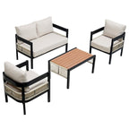 Ensemble de mobilier de jardin 4 pièces, ensemble de conversation pour patio résistant aux intempéries avec coussins résistants, canapé, fauteuil et table basse