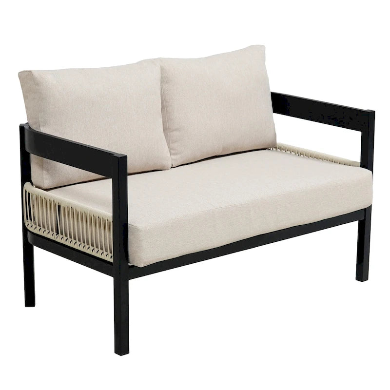 Ensemble de mobilier de jardin 4 pièces, ensemble de conversation pour patio résistant aux intempéries avec coussins résistants, canapé, fauteuil et table basse