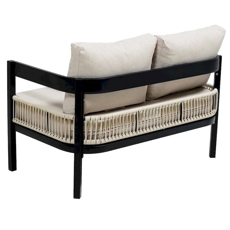 Ensemble de mobilier de jardin 4 pièces, ensemble de conversation pour patio résistant aux intempéries avec coussins résistants, canapé, fauteuil et table basse