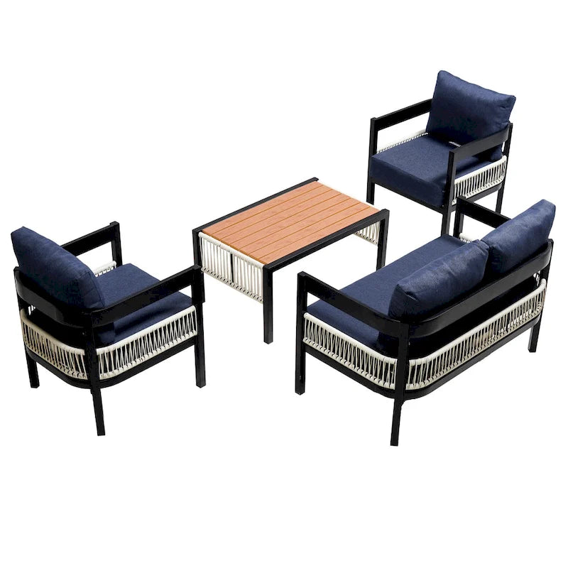 Ensemble de mobilier de jardin 4 pièces, ensemble de conversation pour patio résistant aux intempéries avec coussins résistants, canapé, fauteuil et table basse