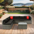 Ensemble de canapé d'angle d'extérieur 5 pièces, mobilier de conversation en rotin PE résistant aux intempéries avec table basse et 2 coussins