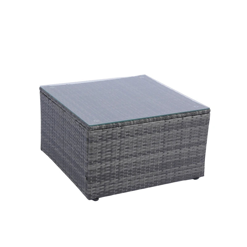 Ensemble de canapé d'angle d'extérieur 5 pièces, mobilier de conversation en rotin PE résistant aux intempéries avec table basse et 2 coussins