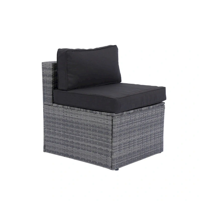 Ensemble de canapé d'angle d'extérieur 5 pièces, mobilier de conversation en rotin PE résistant aux intempéries avec table basse et 2 coussins