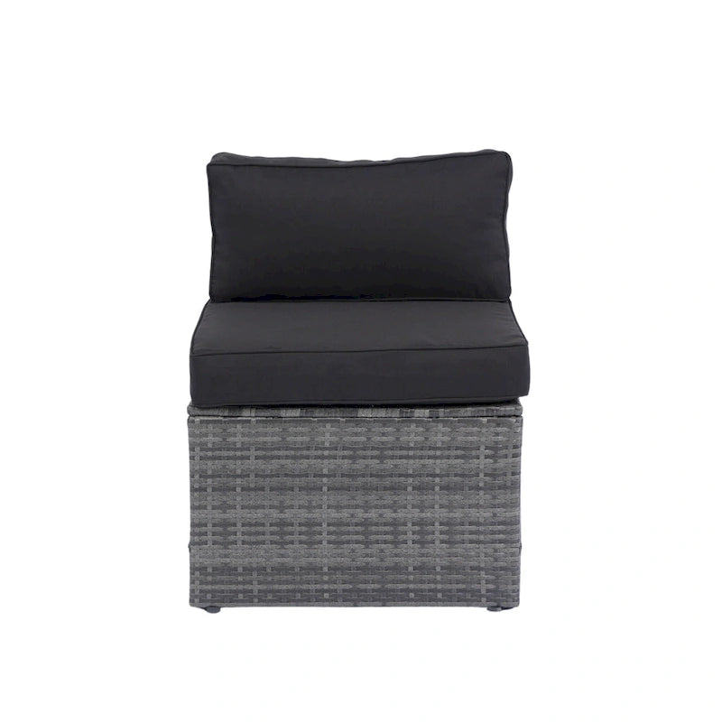 Ensemble de canapé d'angle d'extérieur 5 pièces, mobilier de conversation en rotin PE résistant aux intempéries avec table basse et 2 coussins