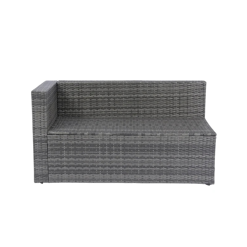 Ensemble de canapé d'angle d'extérieur 5 pièces, mobilier de conversation en rotin PE résistant aux intempéries avec table basse et 2 coussins