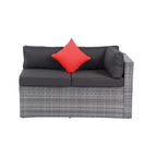Ensemble de canapé d'angle d'extérieur 5 pièces, mobilier de conversation en rotin PE résistant aux intempéries avec table basse et 2 coussins