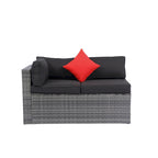 Ensemble de canapé d'angle d'extérieur 5 pièces, mobilier de conversation en rotin PE résistant aux intempéries avec table basse et 2 coussins
