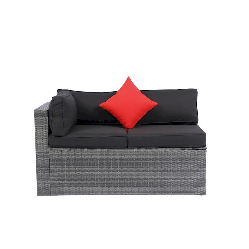 Ensemble de canapé d'angle d'extérieur 5 pièces, mobilier de conversation en rotin PE résistant aux intempéries avec table basse et 2 coussins