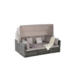 Ensemble de mobilier de jardin en résine tressée 5 pièces, lit de jour d'extérieur en rotin avec auvent rétractable, canapé d'angle avec dossier réglable
