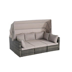 Ensemble de mobilier de jardin en résine tressée 5 pièces, lit de jour d'extérieur en rotin avec auvent rétractable, canapé d'angle avec dossier réglable
