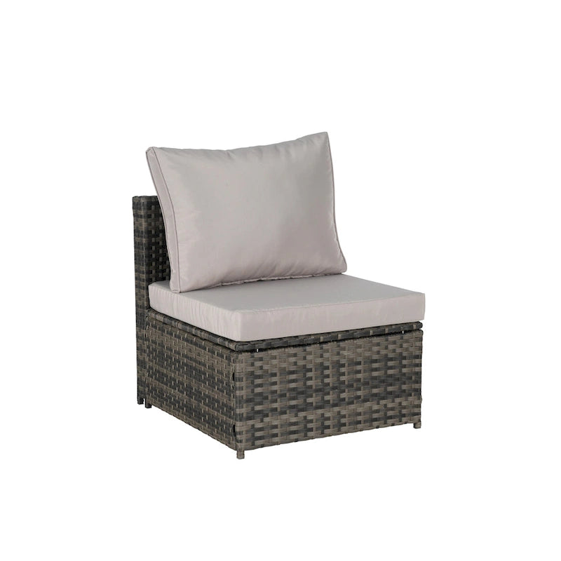 Ensemble de mobilier de jardin en résine tressée 5 pièces, lit de jour d'extérieur en rotin avec auvent rétractable, canapé d'angle avec dossier réglable