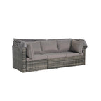 Ensemble de mobilier de jardin en résine tressée 5 pièces, lit de jour d'extérieur en rotin avec auvent rétractable, canapé d'angle avec dossier réglable