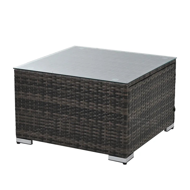 Ensemble de mobilier de jardin en résine tressée 5 pièces, lit de jour d'extérieur en rotin avec auvent rétractable, canapé d'angle avec dossier réglable