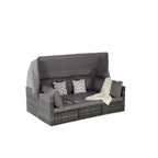 Ensemble de mobilier de jardin en résine tressée 5 pièces, lit de jour d'extérieur en rotin avec auvent rétractable, canapé d'angle avec dossier réglable