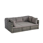 Ensemble de mobilier de jardin en résine tressée 5 pièces, lit de jour d'extérieur en rotin avec auvent rétractable, canapé d'angle avec dossier réglable