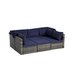 Ensemble de mobilier de jardin en résine tressée 5 pièces, lit de jour d'extérieur en rotin avec auvent rétractable, canapé d'angle avec dossier réglable