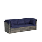 Ensemble de mobilier de jardin en résine tressée 5 pièces, lit de jour d'extérieur en rotin avec auvent rétractable, canapé d'angle avec dossier réglable