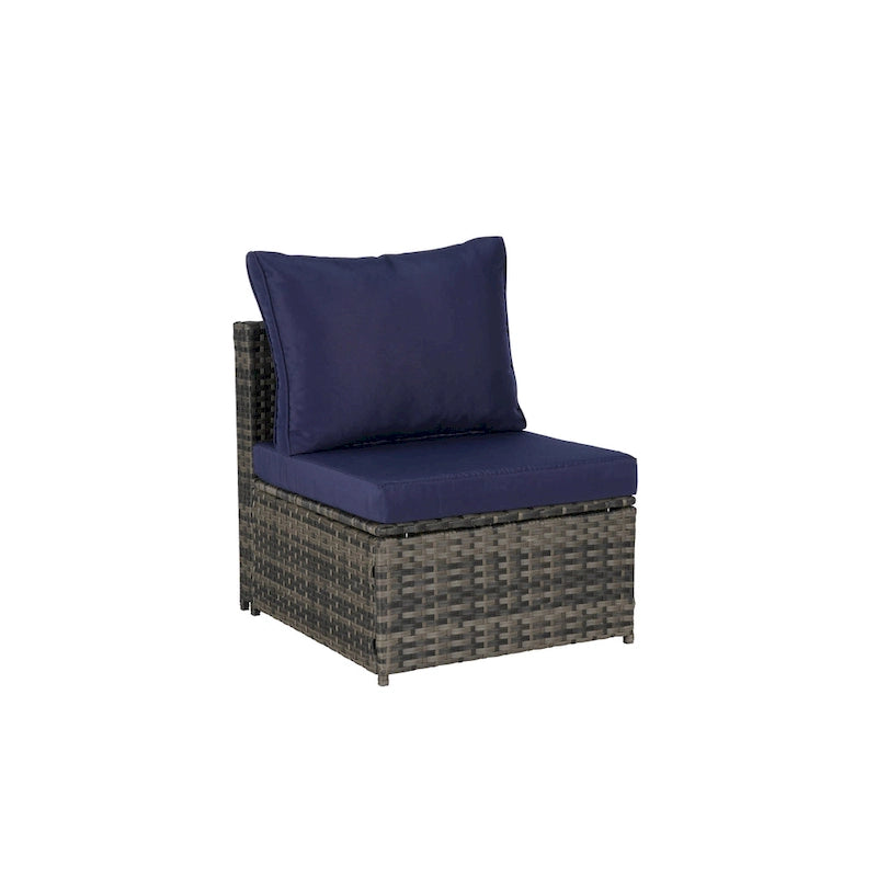 Ensemble de mobilier de jardin en résine tressée 5 pièces, lit de jour d'extérieur en rotin avec auvent rétractable, canapé d'angle avec dossier réglable