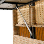 Ensemble de canapé et de table d'extérieur en rotin tressé 5 pièces, résistant aux intempéries, avec 2 tables d'appoint extensibles et une table.