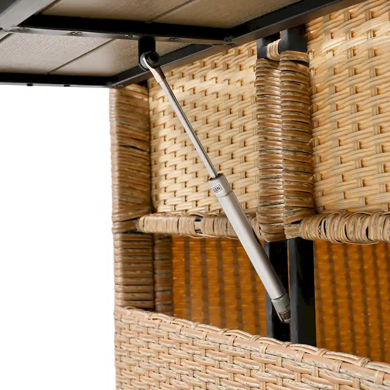 Ensemble de canapé et de table d'extérieur en rotin tressé 5 pièces, résistant aux intempéries, avec 2 tables d'appoint extensibles et une table.