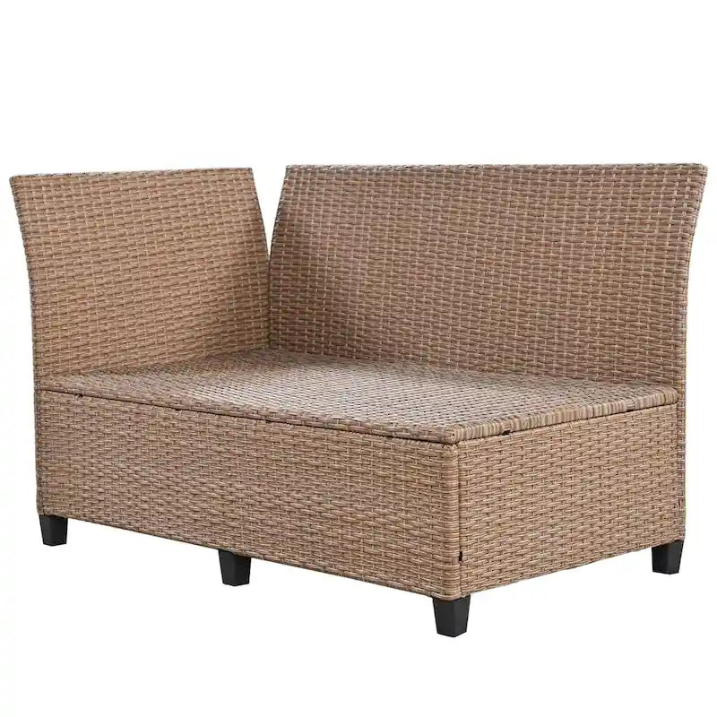 Ensemble de canapé et de table d'extérieur en rotin tressé 5 pièces, résistant aux intempéries, avec 2 tables d'appoint extensibles et une table.