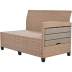 Ensemble de canapé et de table d'extérieur en rotin tressé 5 pièces, résistant aux intempéries, avec 2 tables d'appoint extensibles et une table.