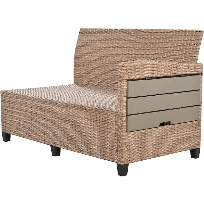 Ensemble de canapé et de table d'extérieur en rotin tressé 5 pièces, résistant aux intempéries, avec 2 tables d'appoint extensibles et une table.