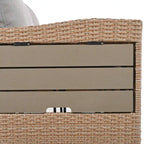 Ensemble de canapé et de table d'extérieur en rotin tressé 5 pièces, résistant aux intempéries, avec 2 tables d'appoint extensibles et une table.