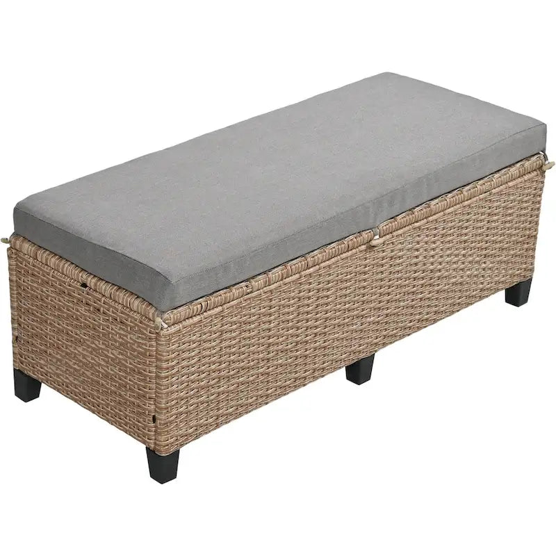 Ensemble de canapé et de table d'extérieur en rotin tressé 5 pièces, résistant aux intempéries, avec 2 tables d'appoint extensibles et une table.