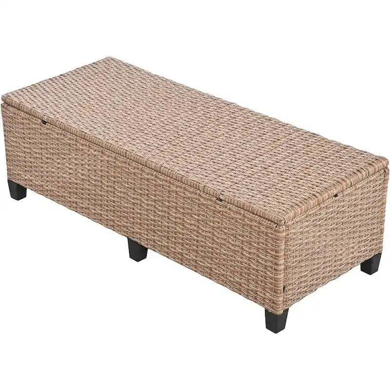 Ensemble de canapé et de table d'extérieur en rotin tressé 5 pièces, résistant aux intempéries, avec 2 tables d'appoint extensibles et une table.