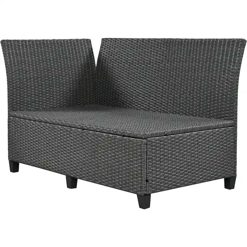 Ensemble de canapé et de table d'extérieur en rotin tressé 5 pièces, résistant aux intempéries, avec 2 tables d'appoint extensibles et une table.