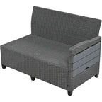 Ensemble de canapé et de table d'extérieur en rotin tressé 5 pièces, résistant aux intempéries, avec 2 tables d'appoint extensibles et une table.