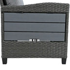 Ensemble de canapé et de table d'extérieur en rotin tressé 5 pièces, résistant aux intempéries, avec 2 tables d'appoint extensibles et une table.