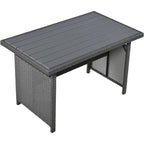 Ensemble de canapé et de table d'extérieur en rotin tressé 5 pièces, résistant aux intempéries, avec 2 tables d'appoint extensibles et une table.