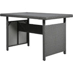 Ensemble de canapé et de table d'extérieur en rotin tressé 5 pièces, résistant aux intempéries, avec 2 tables d'appoint extensibles et une table.