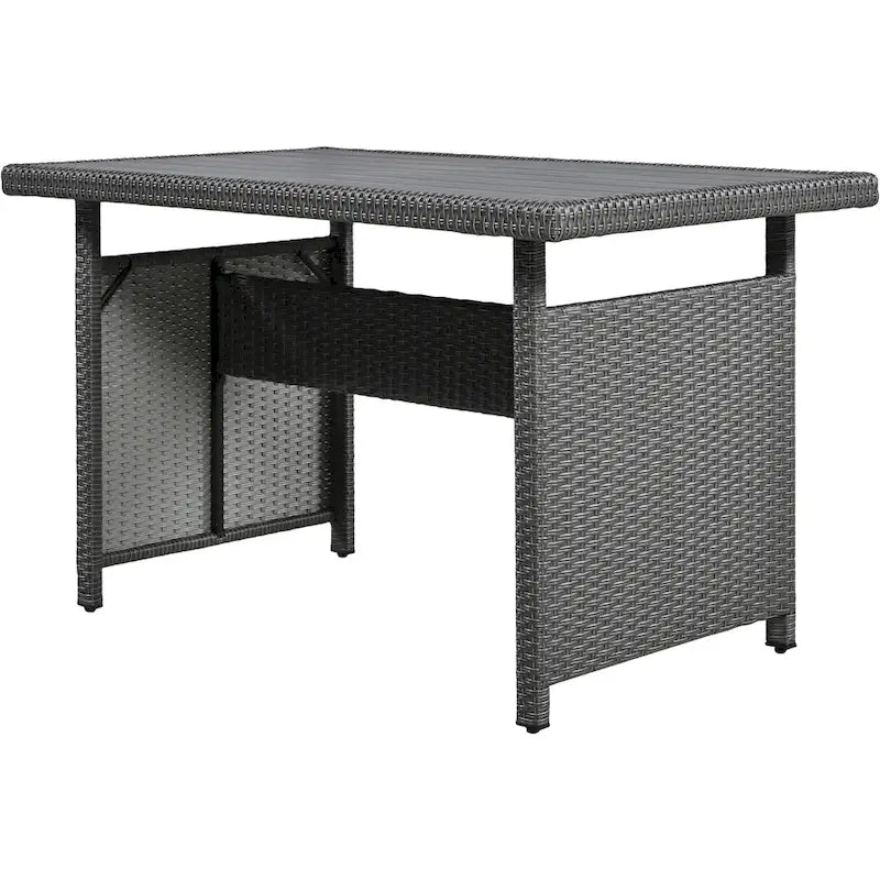 Ensemble de canapé et de table d'extérieur en rotin tressé 5 pièces, résistant aux intempéries, avec 2 tables d'appoint extensibles et une table.
