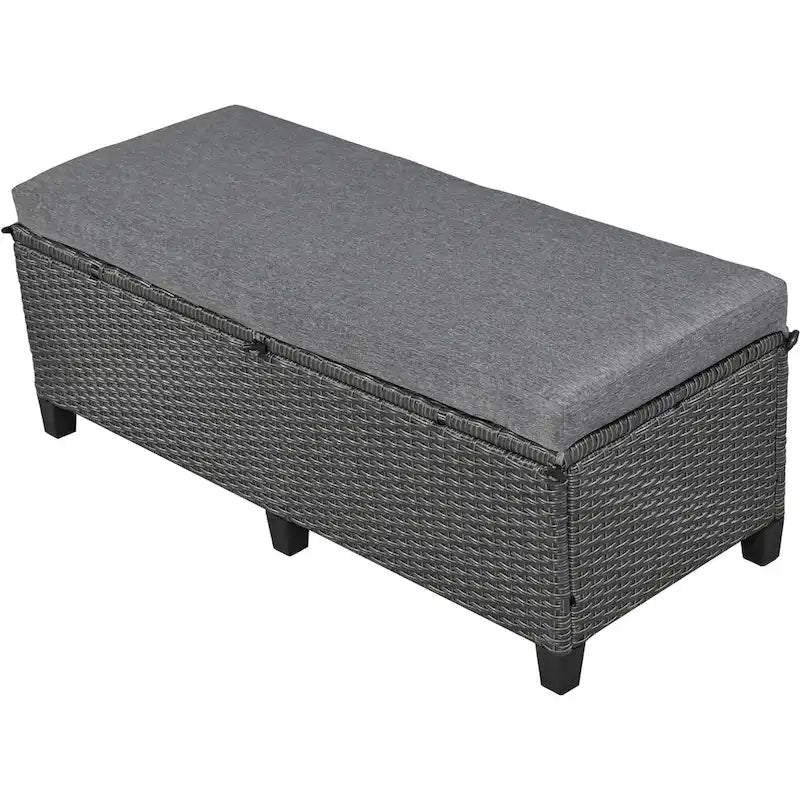 Ensemble de canapé et de table d'extérieur en rotin tressé 5 pièces, résistant aux intempéries, avec 2 tables d'appoint extensibles et une table.