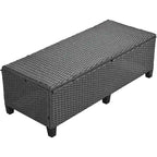 Ensemble de canapé et de table d'extérieur en rotin tressé 5 pièces, résistant aux intempéries, avec 2 tables d'appoint extensibles et une table.