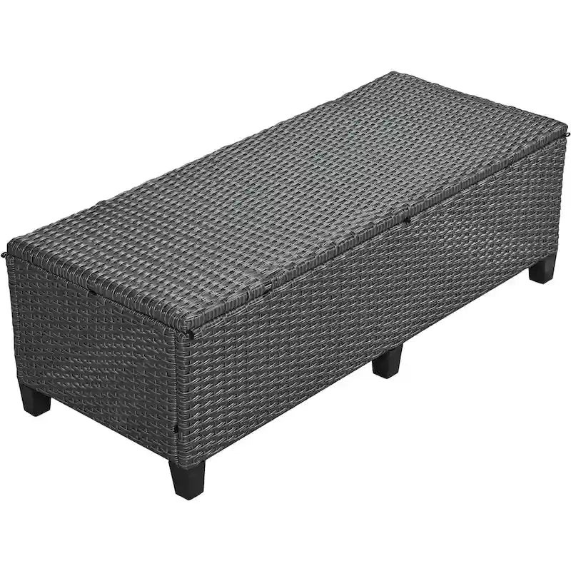 Ensemble de canapé et de table d'extérieur en rotin tressé 5 pièces, résistant aux intempéries, avec 2 tables d'appoint extensibles et une table.