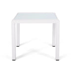 Table basse carrée de billard, table d'appoint d'extérieur, structure en aluminium, plateau en verre trempé dépoli