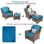 Ensemble de conversation 5 pièces pour patio avec dossier haut et coussins bleu paon
