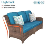 Ensemble de conversation 5 pièces pour patio avec dossier haut et coussins bleu paon