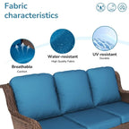 Ensemble de conversation 5 pièces pour patio avec dossier haut et coussins bleu paon